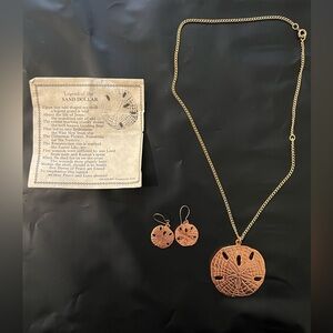 Rare 1960’s Coppercraft Guild Sand Dollar Necklace, Earrings and Poem
